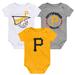 Newborn & Infant Gold/White/Heather Gray Pittsburgh Pirates Biggest Little Fan 3-Pack Bodysuit Set