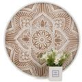 Hanobe Large Round Wood Decorative Tray: Hanobe Rustic Coffee Table Tray Farmhouse Tray Decor White Washed Centerpiece Wooden Serving Trays Rounded Tray for Kitchen Counter Boho Ottoman Tray for Home