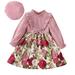 Toddler Girls Outfit Kids Children Baby Long Ruffled Sleeve Patchwork Floral Print Princess Dress With Hat Outer Outfits Set 2Pcs