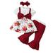 YDOJG Toddler Girls Outfit Kids Outfit Floral Prints Bowknot Short Sleeve Tops Bell Bottom Pants Hairband 3Pcs Set Outfits