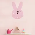Horloge murale pour enfants design de dessin animé lapin rose silencieuse mécanique décoration