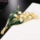 1 Pc broche à la mode en or femmes émail broche bijoux en alliage blanc Floral vert feuille broche
