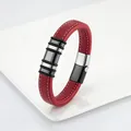 Bracelet classique en acier inoxydable pour hommes 5 anneaux Style Punk Simple rouge large