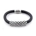 Bracelets à perles en acier inoxydable pour hommes en cuir tressé Design de luxe avec boucle