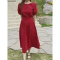 Robe rouge à manches courtes et col rond pour filles robe trapèze élégante vintage éducative