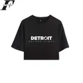 LUCKYFRIDAYF-T-shirt 2018 coton à manches courtes pour femme haut court sexy décontracté Detroit