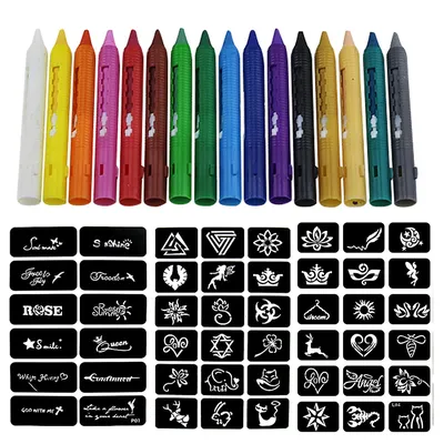 Bâtonnets de Crayon pour Peinture Corporelle 16 Couleurs avec 3 Feuilles Autocollants de