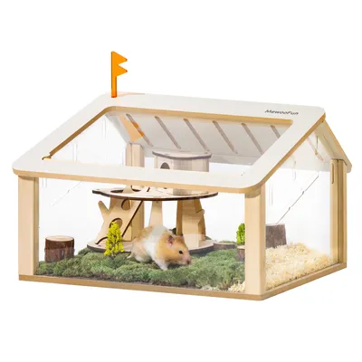 MEWOOFUN-Petit hamster avec maison en bois et acrylique lit pour animaux de compagnie