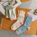 Women Socks Autumn Winter Flower Middle Tube Cotton Socks Frilly Ruffle Cute Sweet Breathable Kawaii