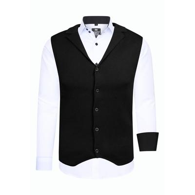 Langarmhemd RUSTY NEAL, Herren, Gr. XXXL, EURO-Größen, schwarz-weiß (weiß, schwarz), 60% Baumwolle, 37% Polyester, 3% Elasthan, mehrfarbig, casual, Langarm, Hemden, inklusive Langarmhemd und Weste Image