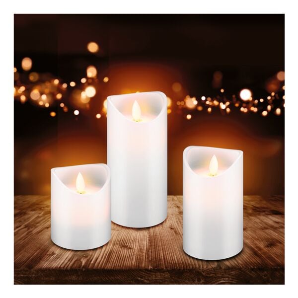 goobay 3er-Set LED Echtwachskerzen - weiß, 7.5x7.5 cm