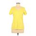 Sonoma Goods for Life Short Sleeve T-Shirt: V Neck Covered Shoulder Yellow Print Tops - Women's Size Medium