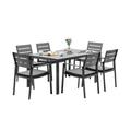 Outdoor Patio Dining Set of 7 with 60 Aluminum Rectangular Dining Table and 6 Stackable Chairs Gray