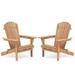 Outdoor Adirondack Chair Set of 2 Folding Wooden Lounge Chair All-Weather Patio Chair Fire Pit Chairs Accent Furniture Wood Chairs for Garden/Lawn/Backyard/Deck/Pool Side - Light Brown