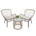 EEPHO Balcony Furniture 3 Piece Patio Set Outdoor Wicker Chairs with Glass Top Table and Soft Cushion Rattan Front Porch Furniture