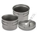 Meterk Camping Titanium Cookware Set 1000ml 750ml Pot Pan Spoon Set for Outdoor Camping Hiking Backpacking Picnic Cooking Equipment