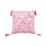 HomeRoots 17" X 17" Pink White And Silver Damask Zippered Polyester Throw Pillow With Tassels