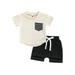 Calsunbaby Kids Baby Boys Outfits Set Short Sleeve Stripes T-shirt Tops with Casual Shorts Summer Clothes Suit Apricot 0-6 Months