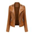 Women s Slim Leather Stand Collar Zip Motorcycle Suit Belt Coat Jacket Tops Plus Size Fall Winter Jackets for Women Coat