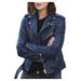 Stamzod Women s Faux Leather Belted Motorcycle Jacket Long Sleeve Zipper Fitted Fall and Winter Fashion Moto Bike Short Jacket Coat Blue 4XL