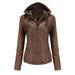 Women s Removable Hooded Faux Leather Jacket Moto Biker Coat XS-7XL