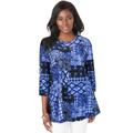 Plus Size Women's Stretch Knit Swing Tunic by Jessica London in Blue Patchwork (Size 18/20) Long Loose 3/4 Sleeve Shirt