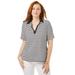 Plus Size Women's Stretch Cotton Polo Tee by Jessica London in Black Simple Stripe (Size M)