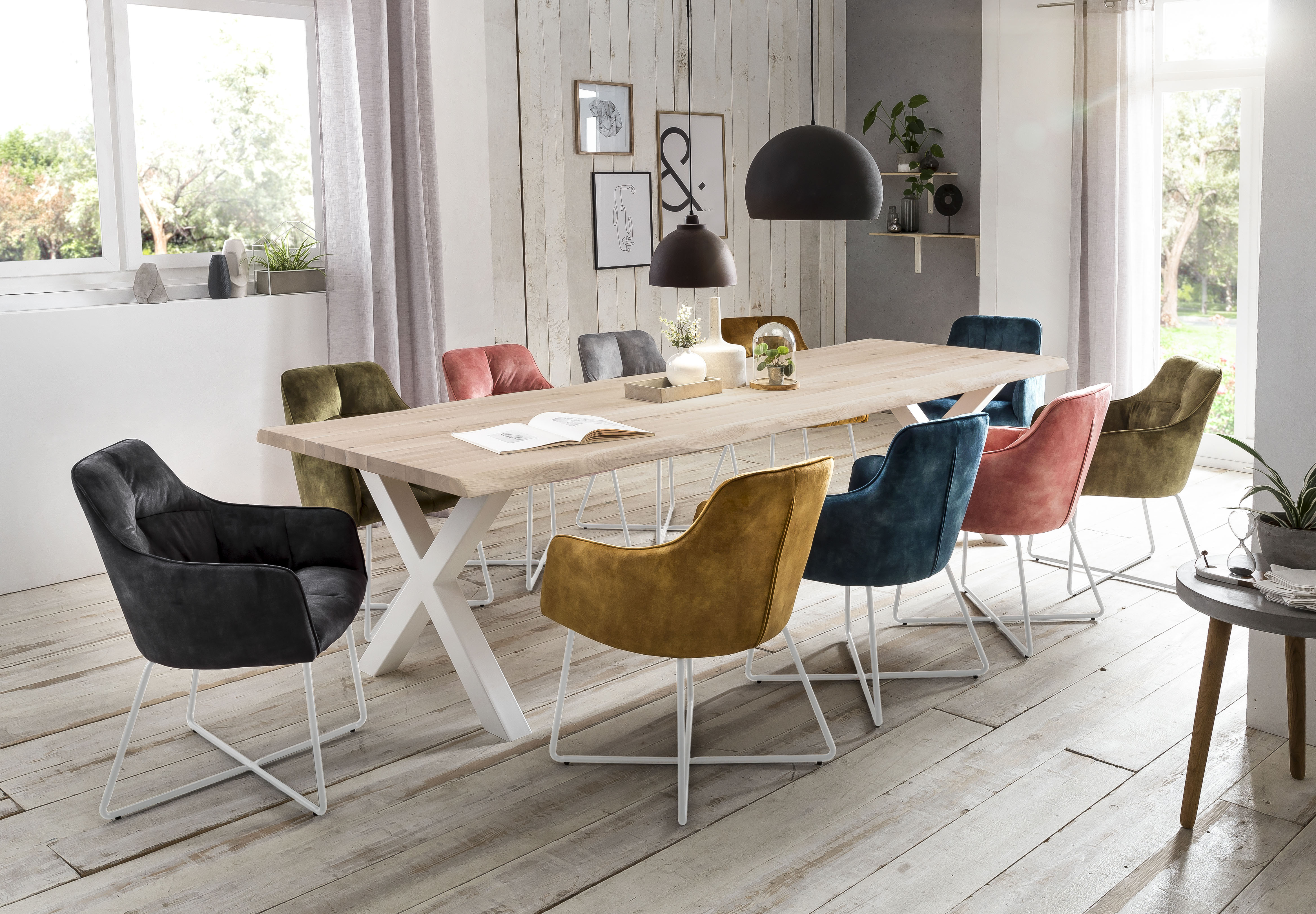 Esstisch HOME AFFAIRE "Tristan", weiß (weiß wash, weiß), B:160cm H:77cm T:90cm, Tische, Esstisch, massive Balkeneiche geölt mit Baumkante