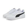Sneaker PUMA "Carina 2.0 Sneakers Damen", Gr. 38.5, schwarz-weiß (weiß schwarz silber gray), Obermaterial: Textil, Synthetik, Kuhleder; Futter: Textil; Innensohle: Textil; Laufsohle: Gummi, Schuhe