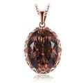 JewelryPalace Huge 8.5ct Oval Natural Smoky Quartz Pendant Necklace for Women, 925 Sterling Silver 14k Rose Gold Plated Necklace, Genuine Gemstone jewelery sets 18 Inches Chain