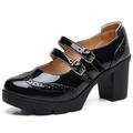 DADAWEN Women's Mid Block Heel Court Shoes Platform Mary Jane Pumps Dress Oxfords Shoe Two Straps Black 4 UK