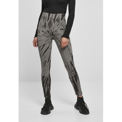 Leggings URBAN CLASSICS "Urban Classics Damen Ladies Cotton Tie Dye High Waist Leggings", Damen, Gr. M, US-Größen, schwarz (schwarz, asphalt), 95% Baumwolle, 5% Elasthan, Batikmuster, slim fit, Hosen Image