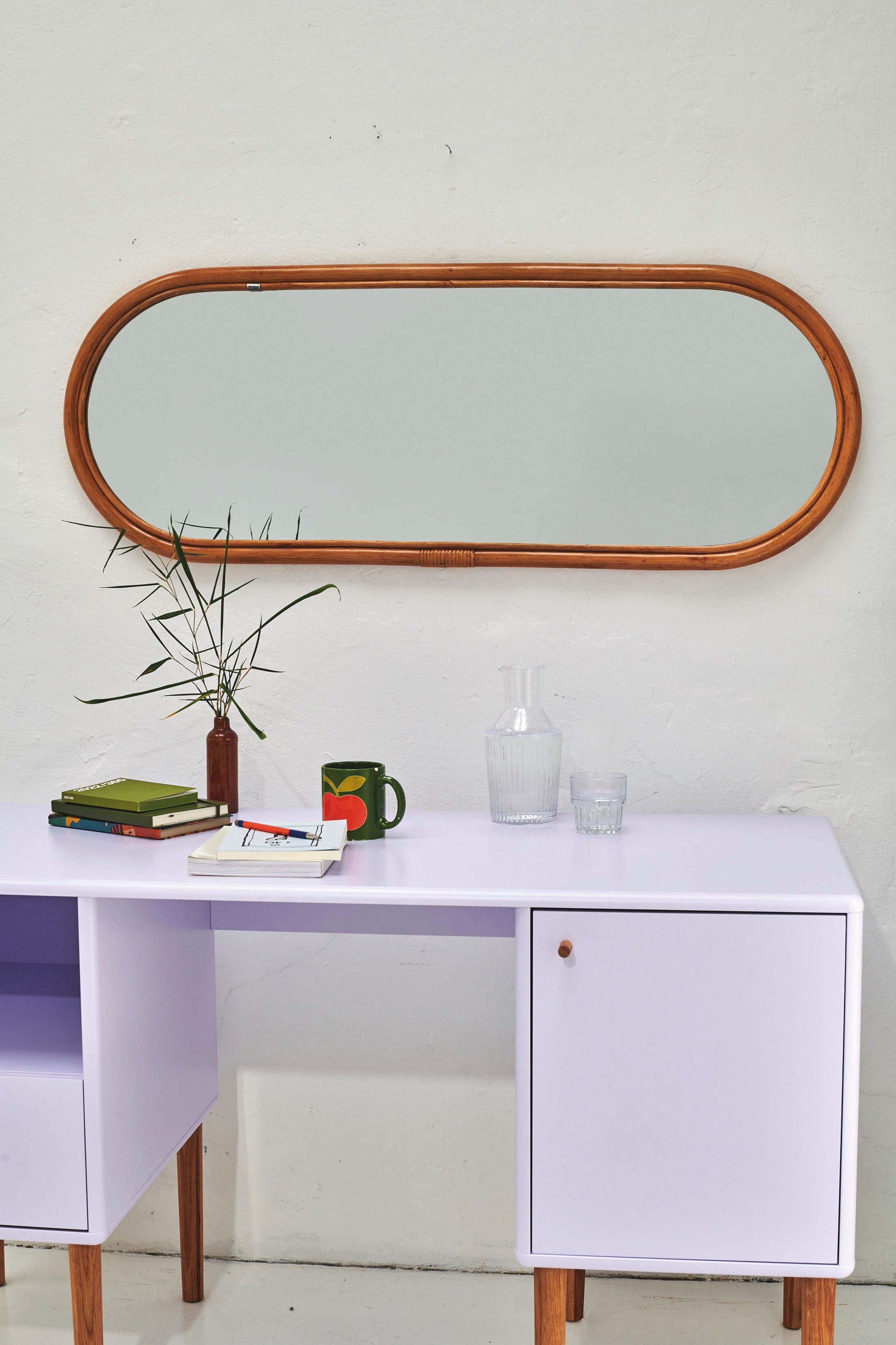 Wandspiegel TOM TAILOR HOME, beige (natur), B:44cm H:120cm T:3,5cm, Geflecht Rattan, Glas, Spiegel, Wandspiegel, mit TOM TAILOR Metallring am Rahmen