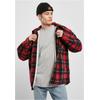 Allwetterjacke URBAN CLASSICS "Urban Classics Herren Plaid Teddy Lined Shirt Jacket", Herren, Gr. M, rot (rot, schwarz), 100% Polyester, kariert, casual, loose fit, amerikanischer Ausschnitt, Langarm, Jacken
