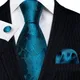 Cravate de créateur pour hommes boutons de manchette carrés sarcelle motif Paisley bleu vert