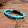 11 perles de pierre naturelle style bracelets pour hommes véritable cuir tressé bracelet à chaîne