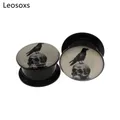 Leosoxs-Extenseur d'oreille tête de mort de corbeau extenseur d'oreille en acrylique double corne
