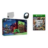 Pre-Owned Microsoft 23C-00001 Xbox One S Minecraft Limited Edition 1TB Gaming Console with 2 Controller Included with Grand Theft Auto V BOLT AXTION Bundle (Refurbished: Like New)