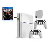 Pre-Owned Sony PlayStation 4 500GB Gaming Console White 2 Controller Included with Call Of Duty White Ops 3 BOLT AXTION Bundle (Refurbished: Like New)