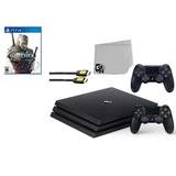 Pre-Owned Sony PlayStation 4 Pro 1TB Gaming Console Black 2 Controller Included with The Witcher 3 Wild Hunt BOLT AXTION Bundle (Refurbished: Like New)