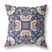 HomeRoots 20" X 20" Blue And White Floral Blown Seam Suede Throw Pillow