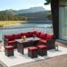 AECOJOY Outdoor Furniture Set 7-Piece Rattan Wicker Patio Dining Conversation Set Wine Red