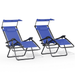 MoNiBloom Outdoor Lounge Chairs Set of 2 Adjustable Patio Beach Yard Garden Sun Shade Lounger with Utility Tray Cup Holder Blue