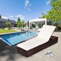 Outdoor Chaise Lounge Patio Wicker Chaise Lounge with Removable Cushion PE Rattan Lounge Chair with 5-Position Adjustable Back Cushioned Chaise Lounge Patio Furniture Set for Poolside 1PC Q17563