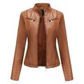 Women s Slim-Fit Leather Stand-Up Collar Zipper Motorcycle Suit Thin Coat Jacket Plus Size Fall Winter Jackets for Women Coat