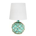 Mod Lighting and Decor 14.75 Aqua Glass Wrapped in Rope Table Lamp with White Empire Shade