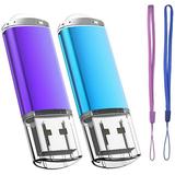 2 Pack 64GB USB Flash Drive USB 2.0 Flash Drive Storage Memory Stick with Strings (Blue/Purple 64GB)