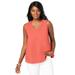 Plus Size Women's Stretch Cotton V-Neck Trapeze Tank by Jessica London in Dusty Coral (Size 2X)