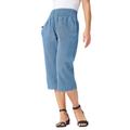 Plus Size Women's Wide-Leg Crop Chambray Pants by Jessica London in Light Wash (Size 24 W)