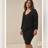 Torrid Dresses | Bodycon Long Sleeve Ruched Jersey Knee-Length Dress Size 2 18/20 Sexy Lbd Fall | Color: Black | Size: 2x
